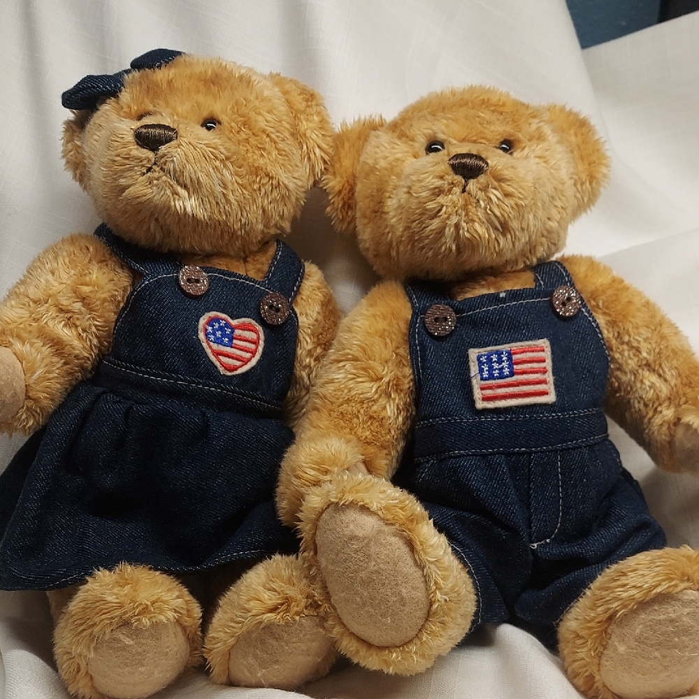 Best Way Toys  Teddy Bears  11” US Flag Patch Denim Outfits Patriotic Poseable